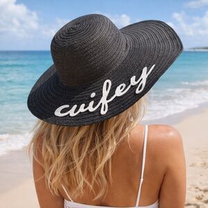 “Wifey” Black Wide-Brim Floppy Beach Hat